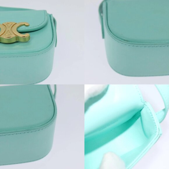 CELINE Triomphe Mini Claude Shoulder Bag Leather Light Blue Auth 114195AV - Picture 15 of 16